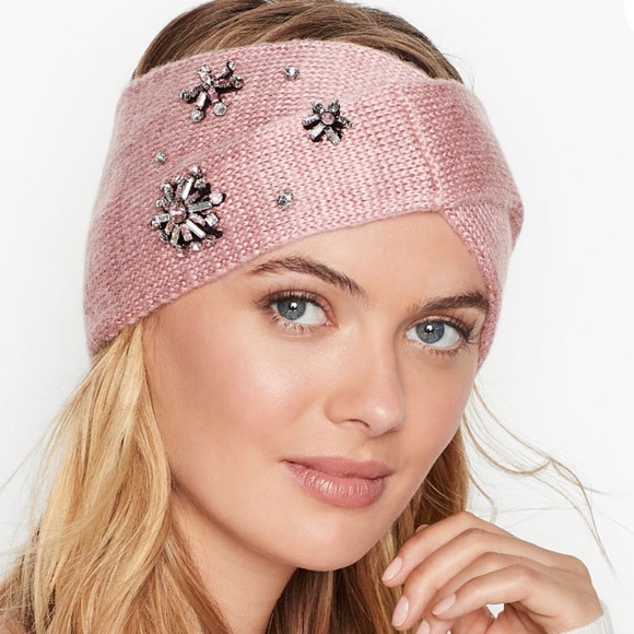 SOLD VS BLUSH PINK WARMER HEADBAND MITTENS GLOVES - Picture 2 of 4